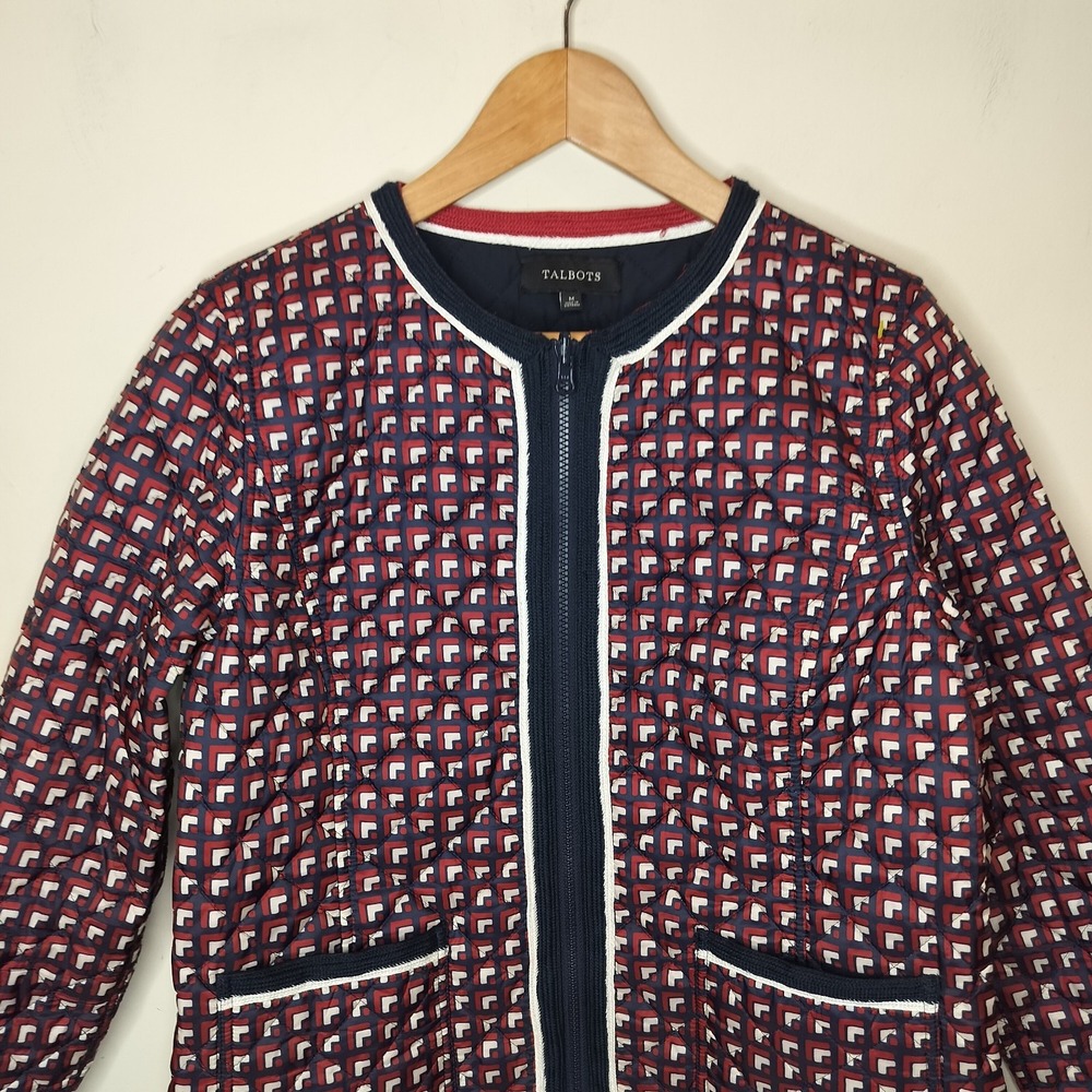 Talbots Reversible Jacket Red Navy Geometric Zip … - image 2
